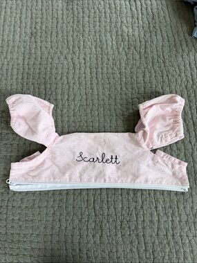 Charming Mary Embroidered Pink Seersucker Puddle Jumper Cover “Scarlett”